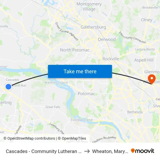Cascades - Community Lutheran Church to Wheaton, Maryland map
