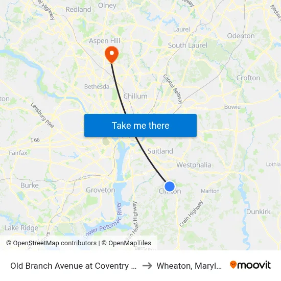 Old Branch Avenue at Coventry Way to Wheaton, Maryland map