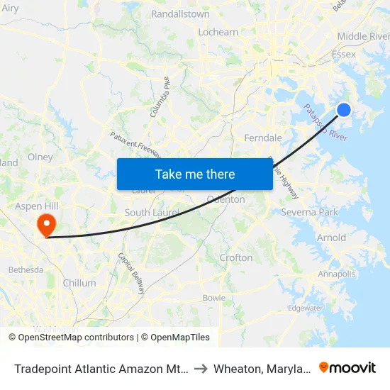 Tradepoint Atlantic Amazon Mtn6 to Wheaton, Maryland map