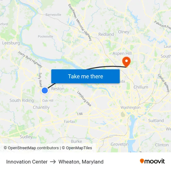 Innovation Center to Wheaton, Maryland map