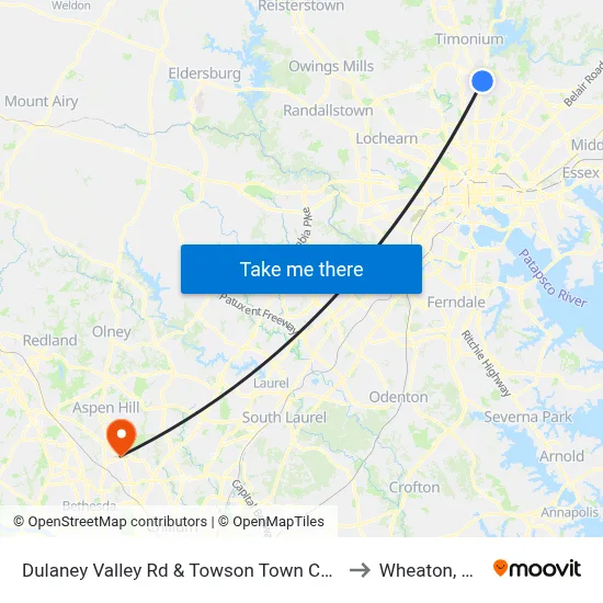 Dulaney Valley Rd & Towson Town Center Mall - Macy's Nb to Wheaton, Maryland map