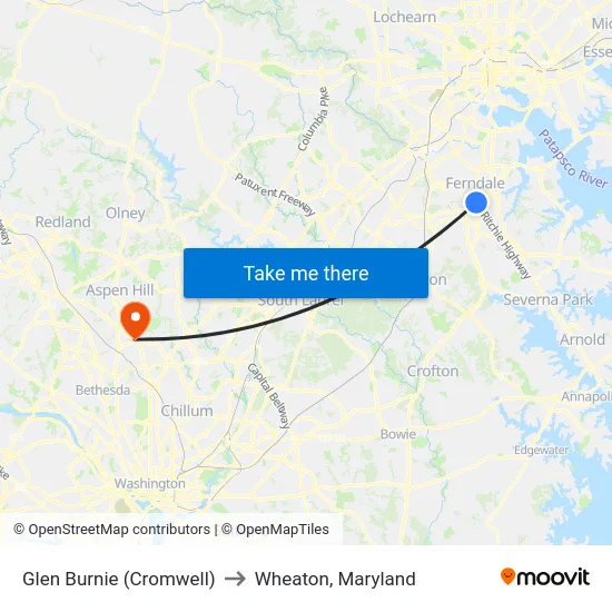 Glen Burnie (Cromwell) to Wheaton, Maryland map
