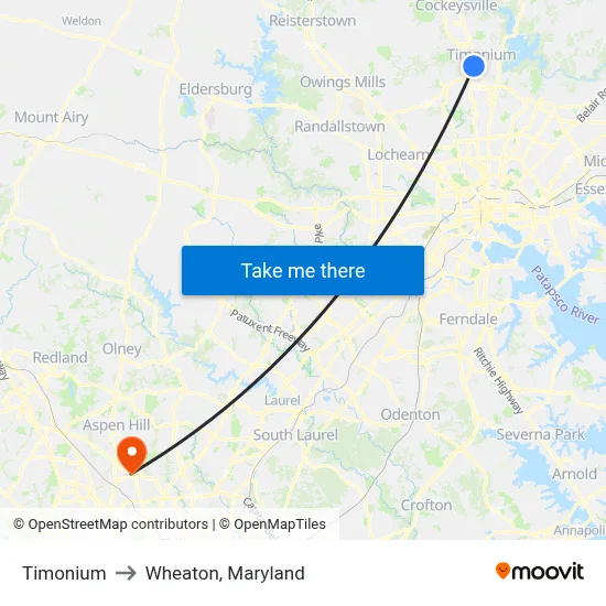Timonium to Wheaton, Maryland map