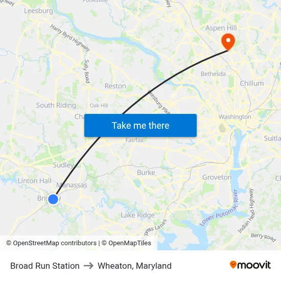 Broad Run Station to Wheaton, Maryland map