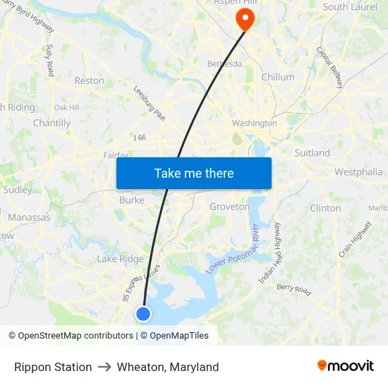 Rippon Station to Wheaton, Maryland map