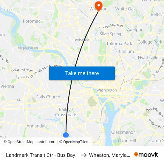 Landmark Transit Ctr - Bus Bay B to Wheaton, Maryland map