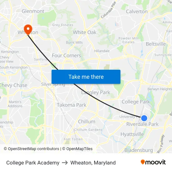 College Park Academy to Wheaton, Maryland map