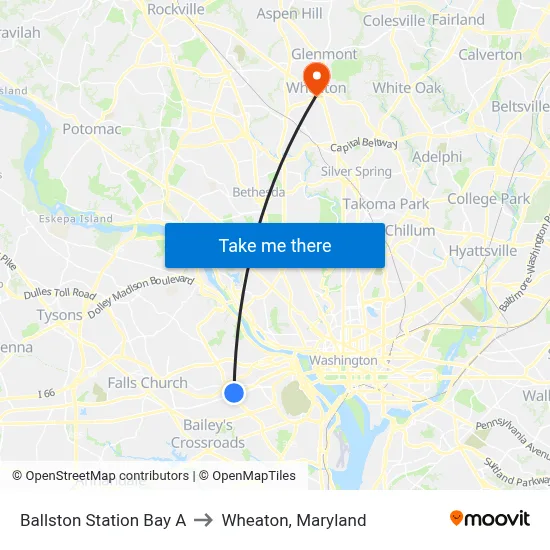 Ballston Station Bay A to Wheaton, Maryland map