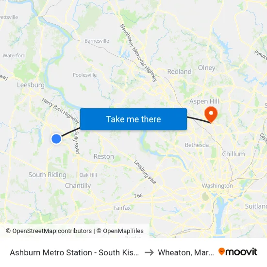 Ashburn Metro Station - South Kiss And Ride to Wheaton, Maryland map