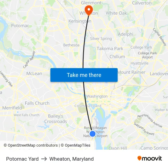 Potomac Yard to Wheaton, Maryland map