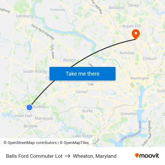 Balls Ford Commuter Lot to Wheaton, Maryland map