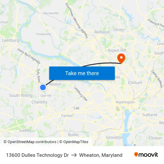 13600 Dulles Technology Dr to Wheaton, Maryland map