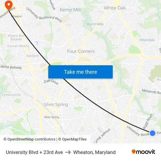 University Blvd + 23rd Ave to Wheaton, Maryland map