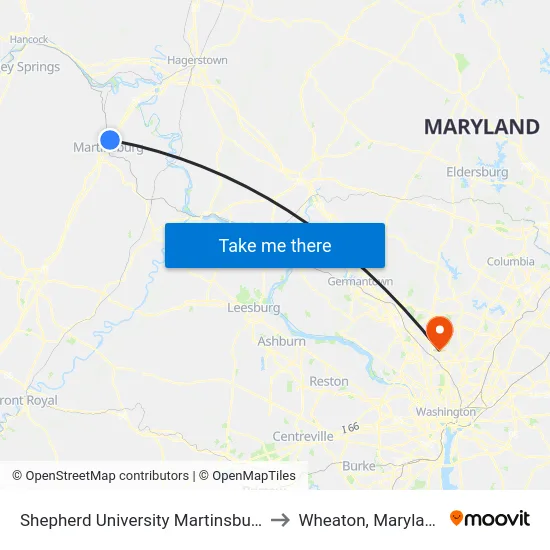 Shepherd University Martinsburg to Wheaton, Maryland map