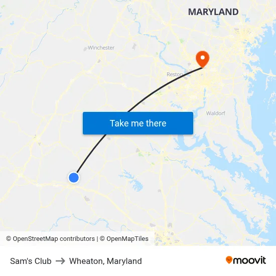 Sam's Club to Wheaton, Maryland map