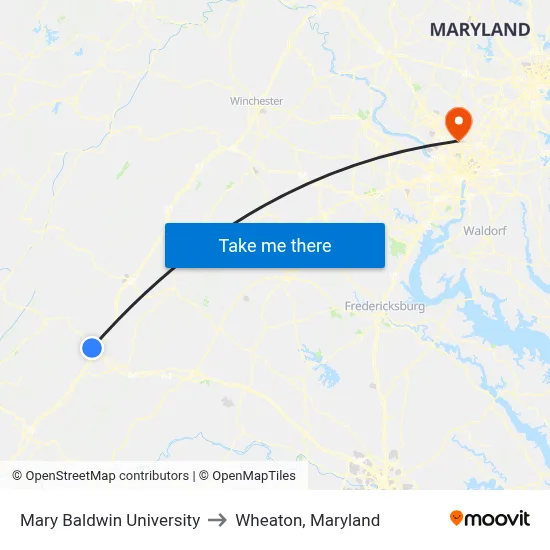 Mary Baldwin University to Wheaton, Maryland map