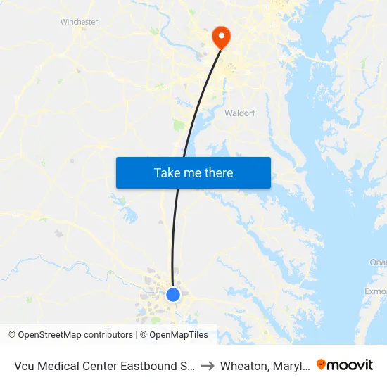 Vcu Medical Center Eastbound Station to Wheaton, Maryland map