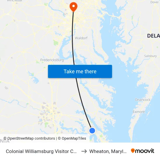 Colonial Williamsburg Visitor Center to Wheaton, Maryland map