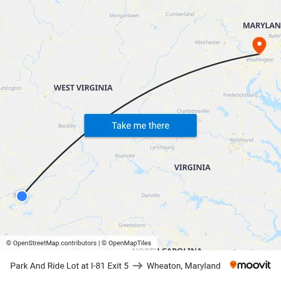 Park And Ride Lot at I-81 Exit 5 to Wheaton, Maryland map