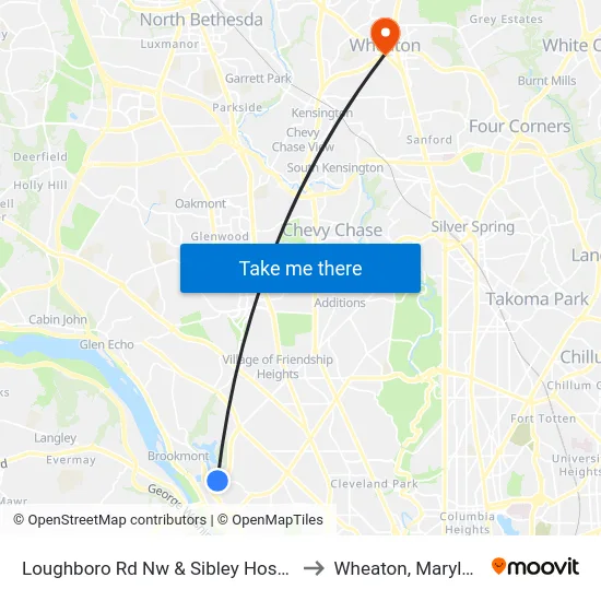 Loughboro Rd Nw & Sibley Hospital to Wheaton, Maryland map