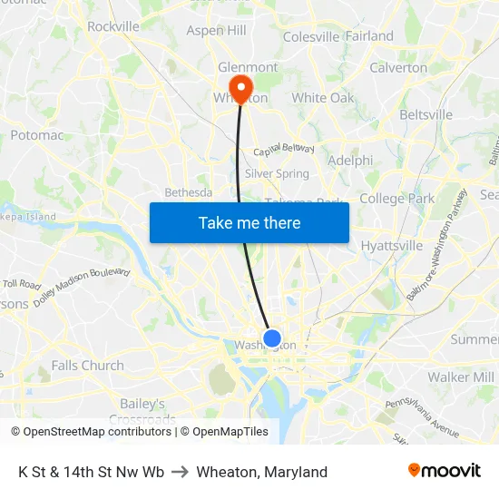 K St & 14th St Nw Wb to Wheaton, Maryland map
