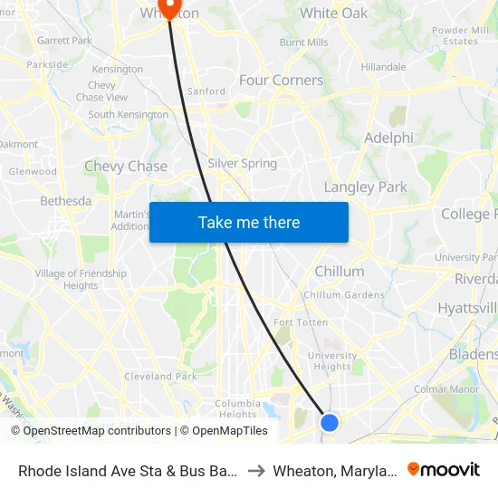 Rhode Island Ave Sta & Bus Bay A to Wheaton, Maryland map