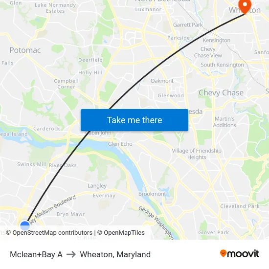 Mclean+Bay A to Wheaton, Maryland map