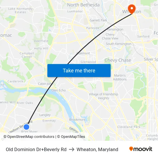 Old Dominion Dr+Beverly Rd to Wheaton, Maryland map