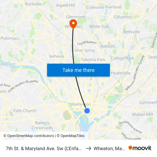7th St. & Maryland Ave. Sw (L'Enfant Plaza) Nb to Wheaton, Maryland map