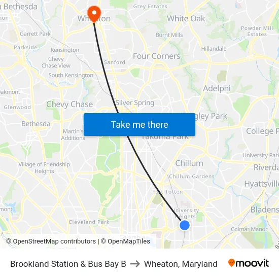 Brookland Station & Bus Bay B to Wheaton, Maryland map