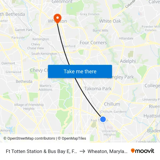 Ft Totten Station & Bus Bay E, F, G to Wheaton, Maryland map