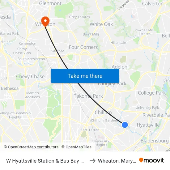 W Hyattsville Station & Bus Bay A, D, E, F to Wheaton, Maryland map