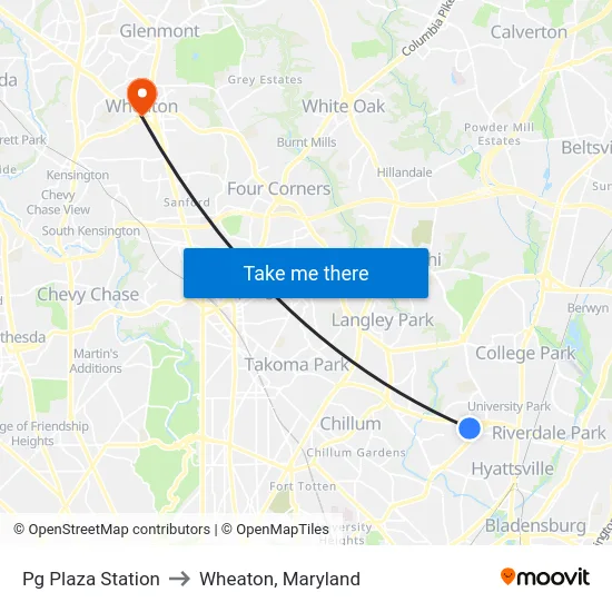 Pg Plaza Station to Wheaton, Maryland map