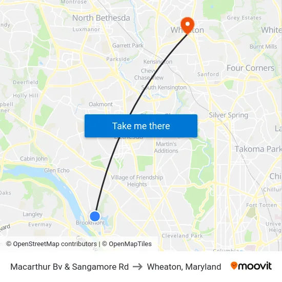 Macarthur Bv & Sangamore Rd to Wheaton, Maryland map