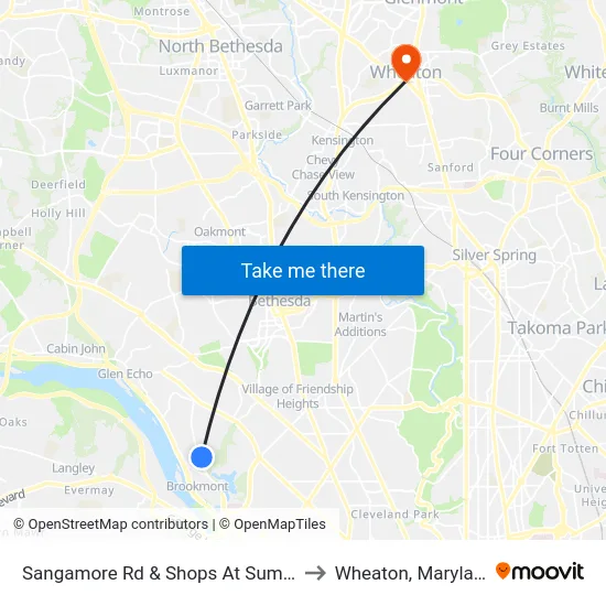 Sangamore Rd & Shops At Sumner to Wheaton, Maryland map