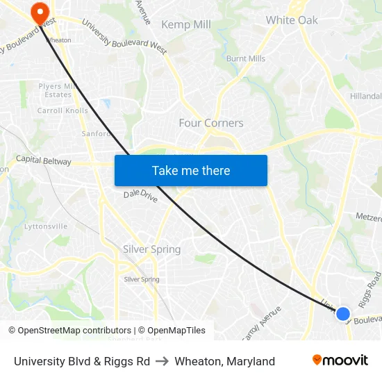 University Blvd & Riggs Rd to Wheaton, Maryland map