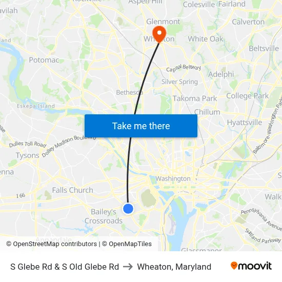 S Glebe Rd & S Old Glebe Rd to Wheaton, Maryland map