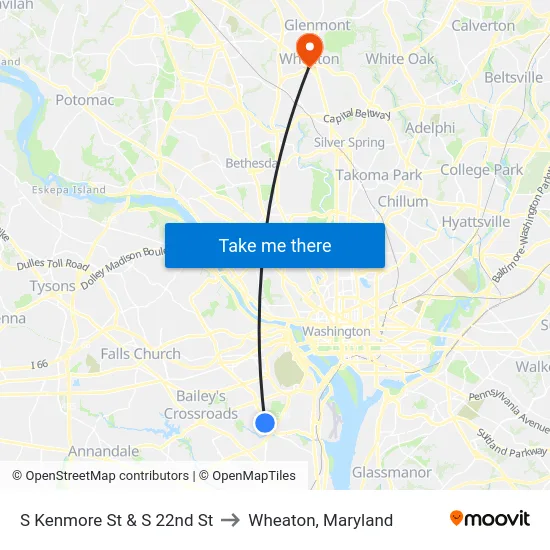 S Kenmore St & S 22nd St to Wheaton, Maryland map