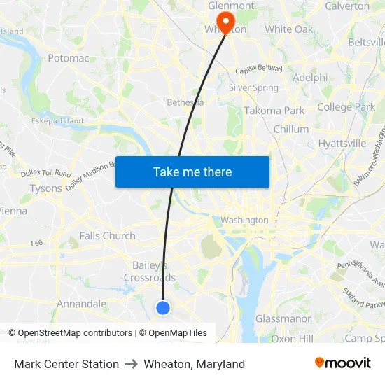 Mark Center Station to Wheaton, Maryland map