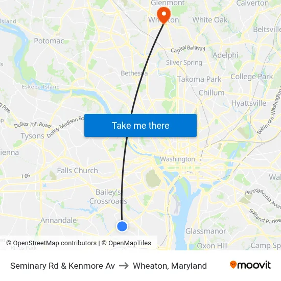 Seminary Rd & Kenmore Av to Wheaton, Maryland map