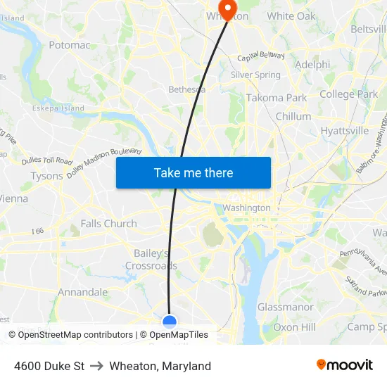 4600 Duke St to Wheaton, Maryland map