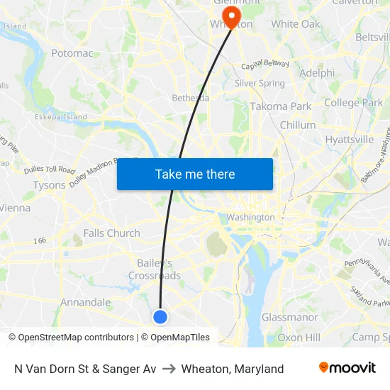 N Van Dorn St &    Sanger Av to Wheaton, Maryland map