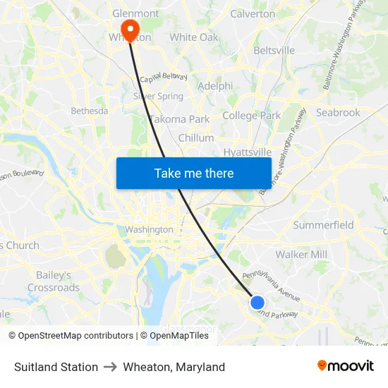 Suitland Station to Wheaton, Maryland map