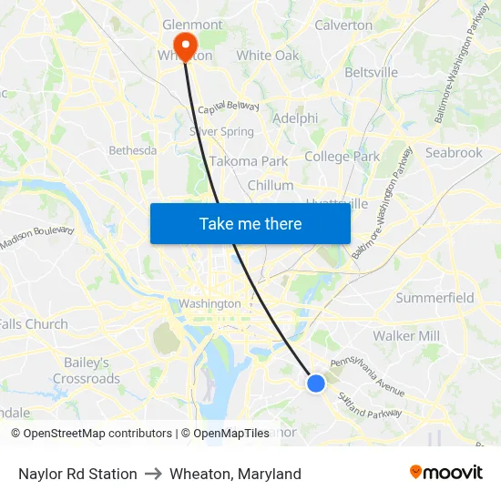 Naylor Rd Station to Wheaton, Maryland map