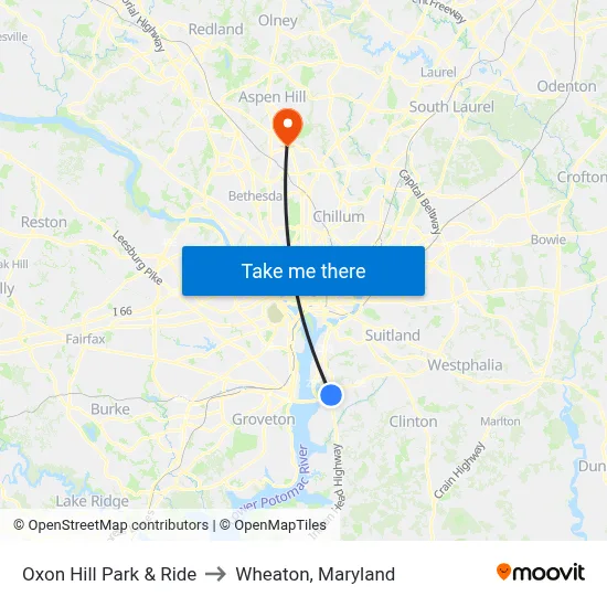 Oxon Hill Park & Ride to Wheaton, Maryland map