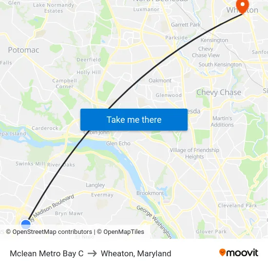 Mclean Metro Bay C to Wheaton, Maryland map