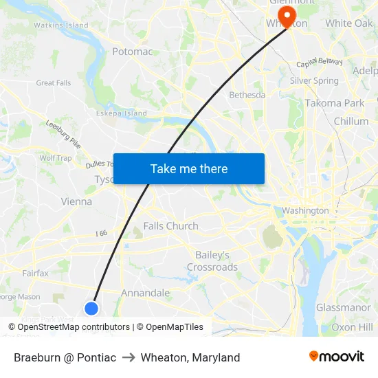 Braeburn @ Pontiac to Wheaton, Maryland map