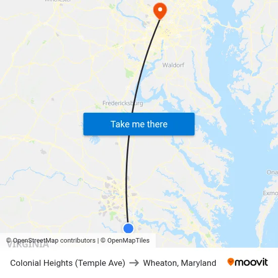 Colonial Heights (Temple Ave) to Wheaton, Maryland map