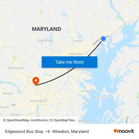 Edgewood Bus Stop to Wheaton, Maryland map