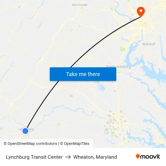 Lynchburg Transit Center to Wheaton, Maryland map